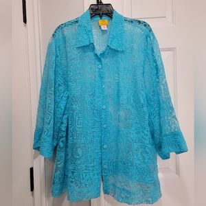 Ruby Rd Sheer Lace Mesh Print Shirt